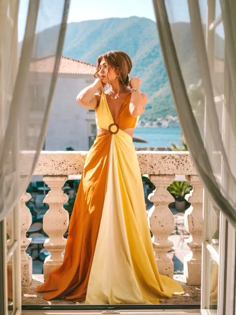 STAUD Passage Colorblock Maxi Dress in Sun Bleached Wallflower - NWT
